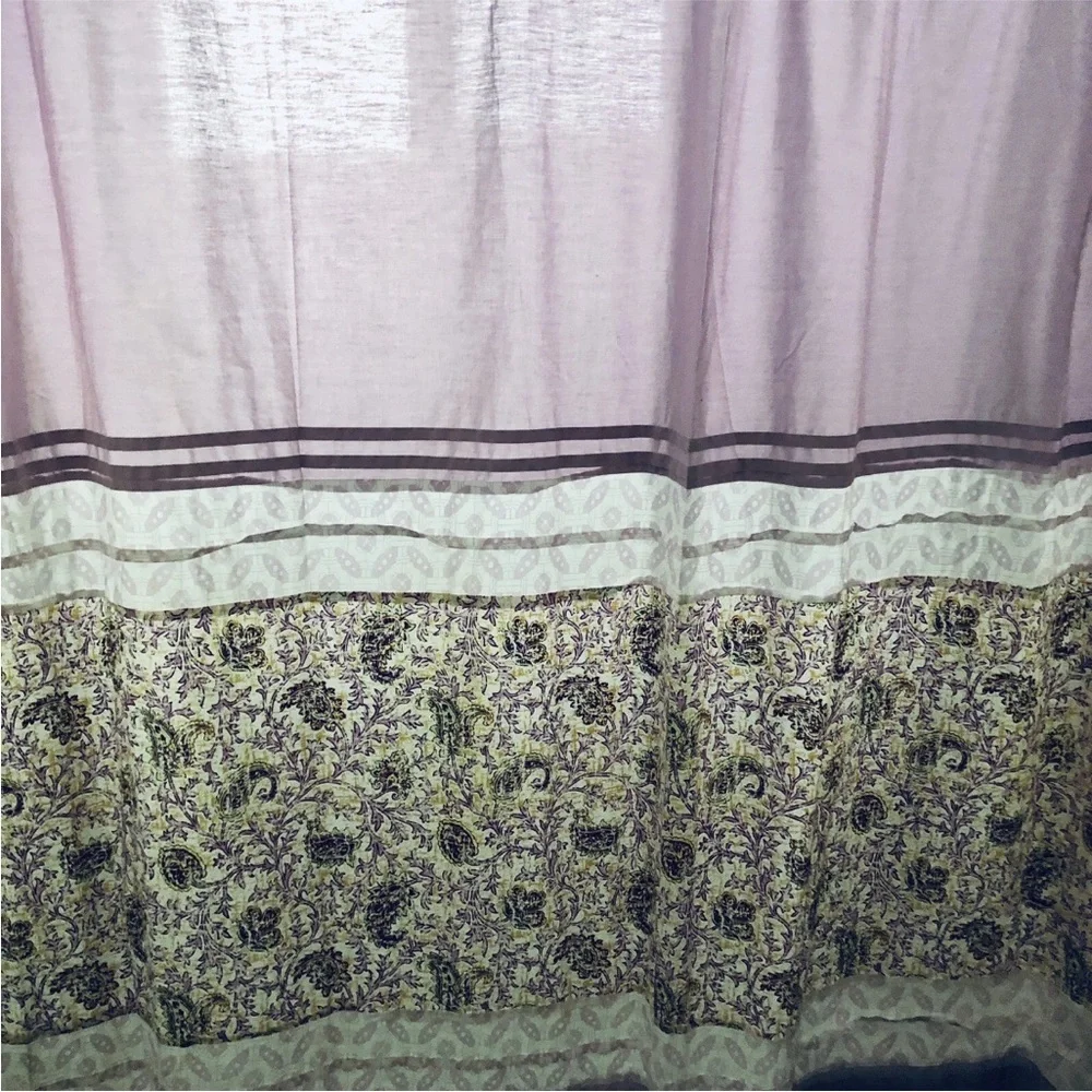 Boho Paisley Shower Curtain Purple Yellow Cotton Blend with Rings